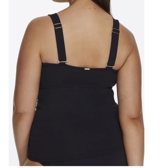 Anne Cole Women's Twist Front Underwire Shirred Tankini Swim Top Black Swimsuit - Picture 5 of 10